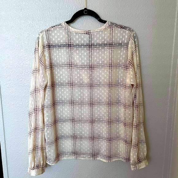A New Day Plaid Blouse Swiss Dot Cream Pink - Picture 3 of 3